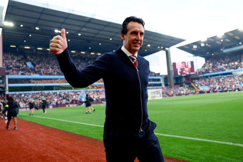 BIRMINGHAM, ENGLAND - AUGUST 24: Unai Emery of Aston Villa in action during the Premier League match between Aston Villa FC and Arsenal FC at Villa Park on August 24, 2024 in Birmingham, England. (Photo by Neville Williams/Aston Villa FC via Getty Images)