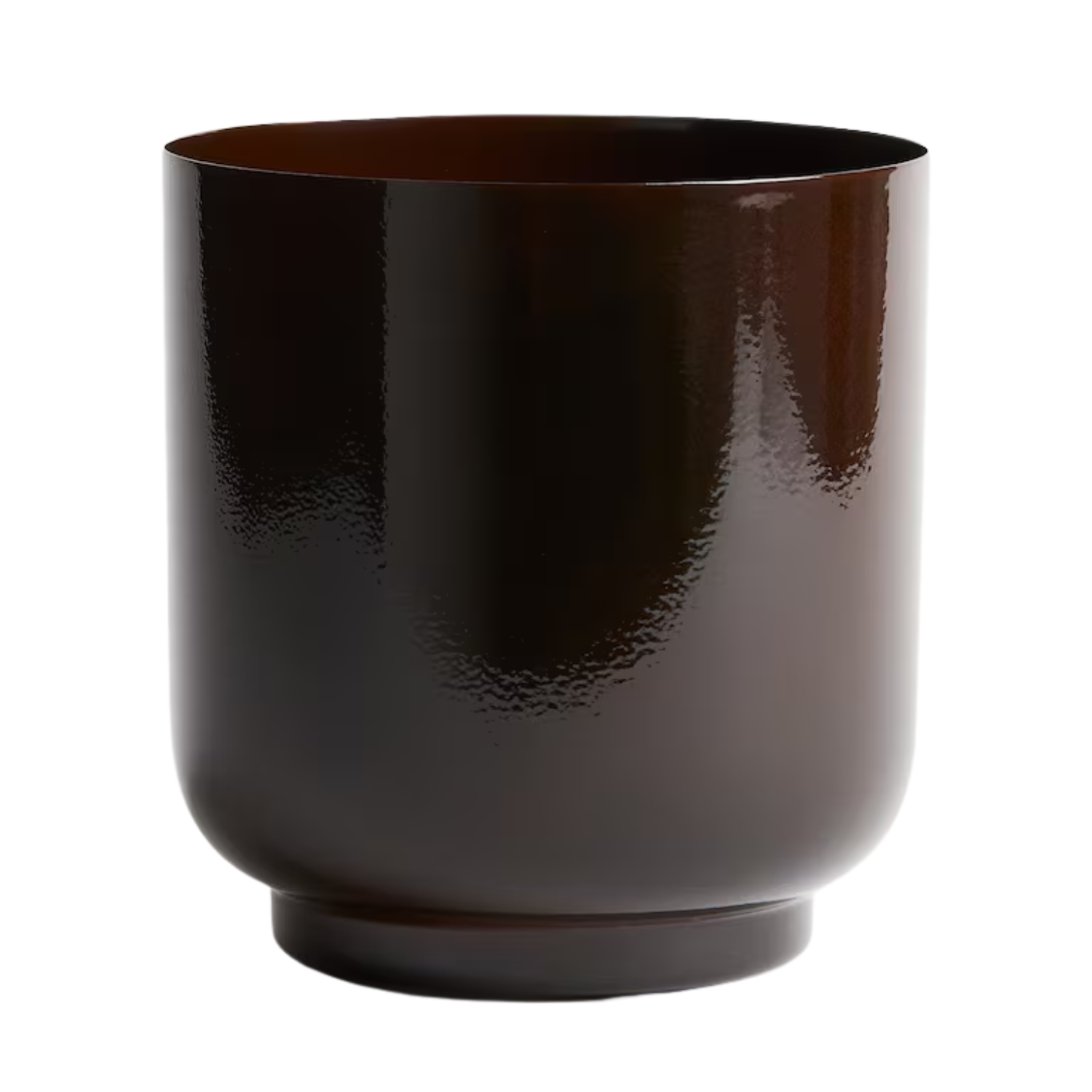 A metal plant pot in dark brown