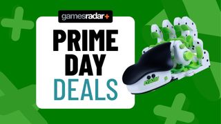 Green GamesRadar Prime Day deal banner with an Azeron Cyborg on top