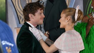 Ethan Slater, Ariana Grande at the "Wicked" Los Angeles Premiere at the Dorothy Chandler Pavilion on November 9, 2024 in Los Angeles, California.