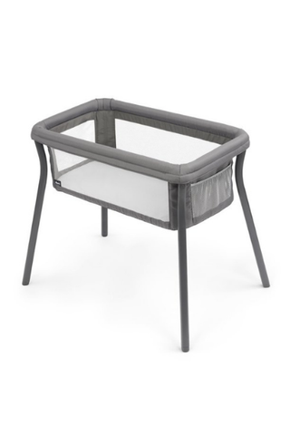  Best bassinets, image shows grey bassinet with mesh sides