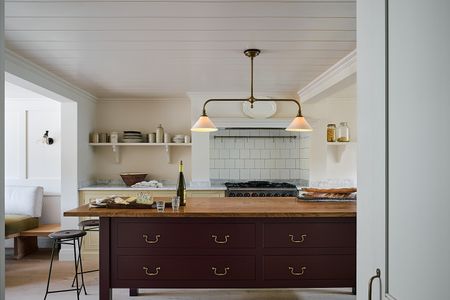 Burgundy kitchen island by deVOL