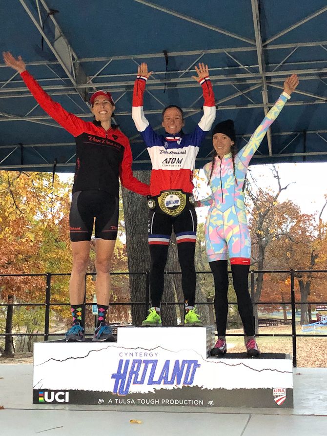 The elite women's podium: Gilbert, Mani and Runnels