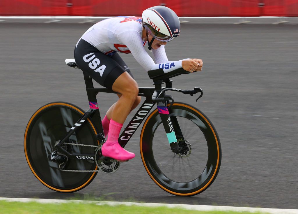 Chloe Dygert (Team USA) in the time trial at the Tokyo Olympics