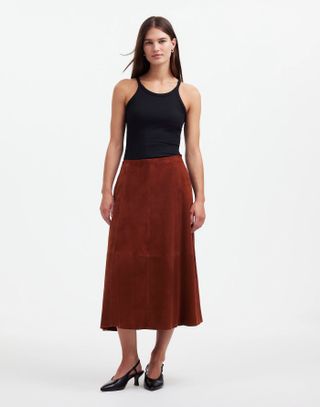 Madewell, Suede Seamed Midi Skirt