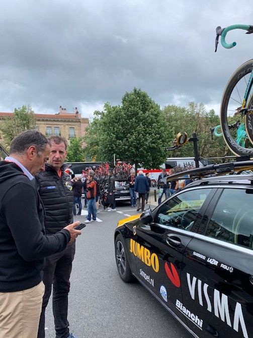 The Jumbo-Visma team bike was taken from a team car at the start of stage 3 of the 2019 Criterium du Dauphine