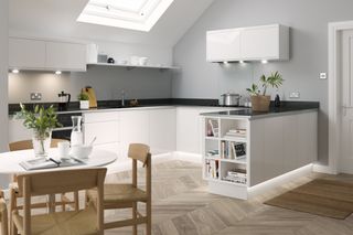 kitchen with white and grey scheme by wren kitchens