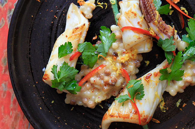 Michel Roux Jr recipe: Squid and fregola risotto.