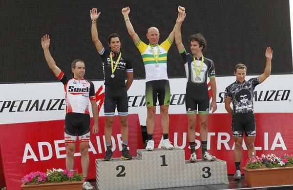 Elite men's cross country podium at the Australian national championship
