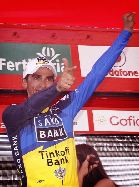 Alberto Contador lets loose with his trademark pistolero after earning his first victoryfollowing his return to racing from a doping ban.