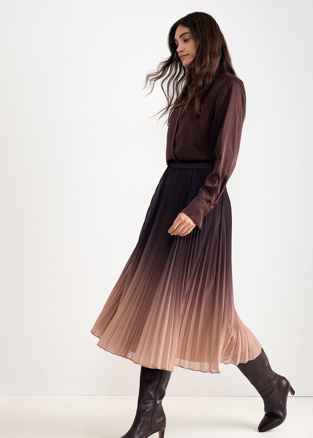 Tallulah Ombre Pleated Midi Skirt