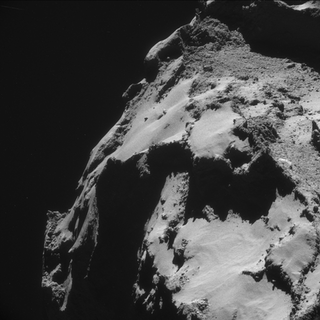 An image of the surface of Comet 67P/Churyumov-Gerasimenko, taken by the NavCam instrument on the Rosetta spacecraft on Oct. 26, 2014, and released on May 26.