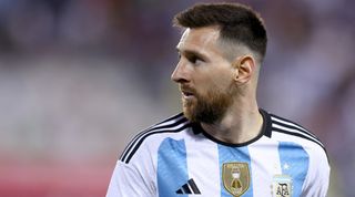 Argentina captain Lionel Messi reacts during the international friendly match between Argentina and Jamaica on 27 September, 2022 at the Red Bull Arena, Harrison, New Jersey, USA