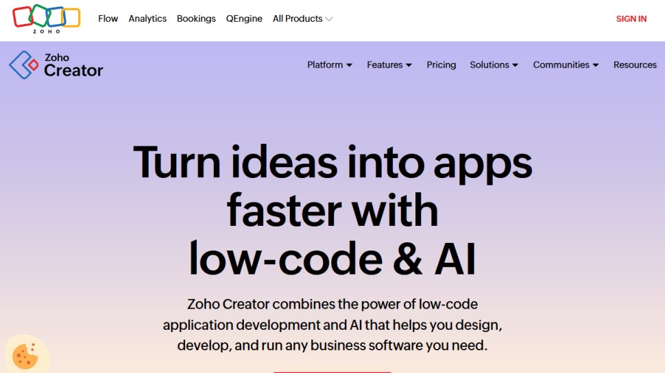 Zoho Creator website screenshot (June 2025).