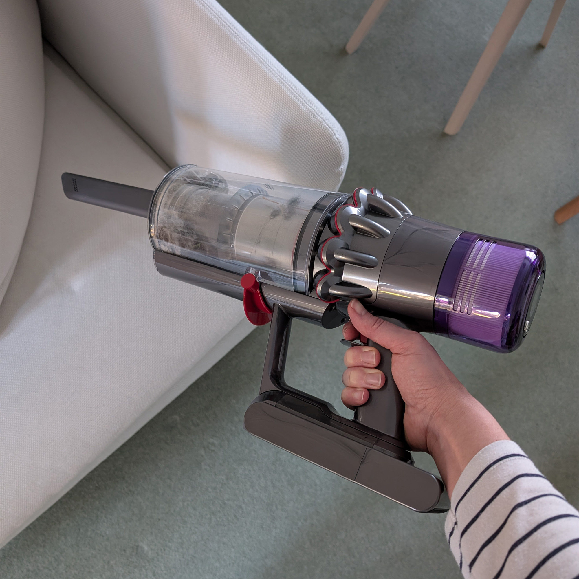The Dyson V11 Advanced being tested at home