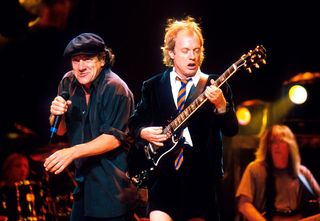 (L-R) Brian Johnson and Angus Young of AC/DC