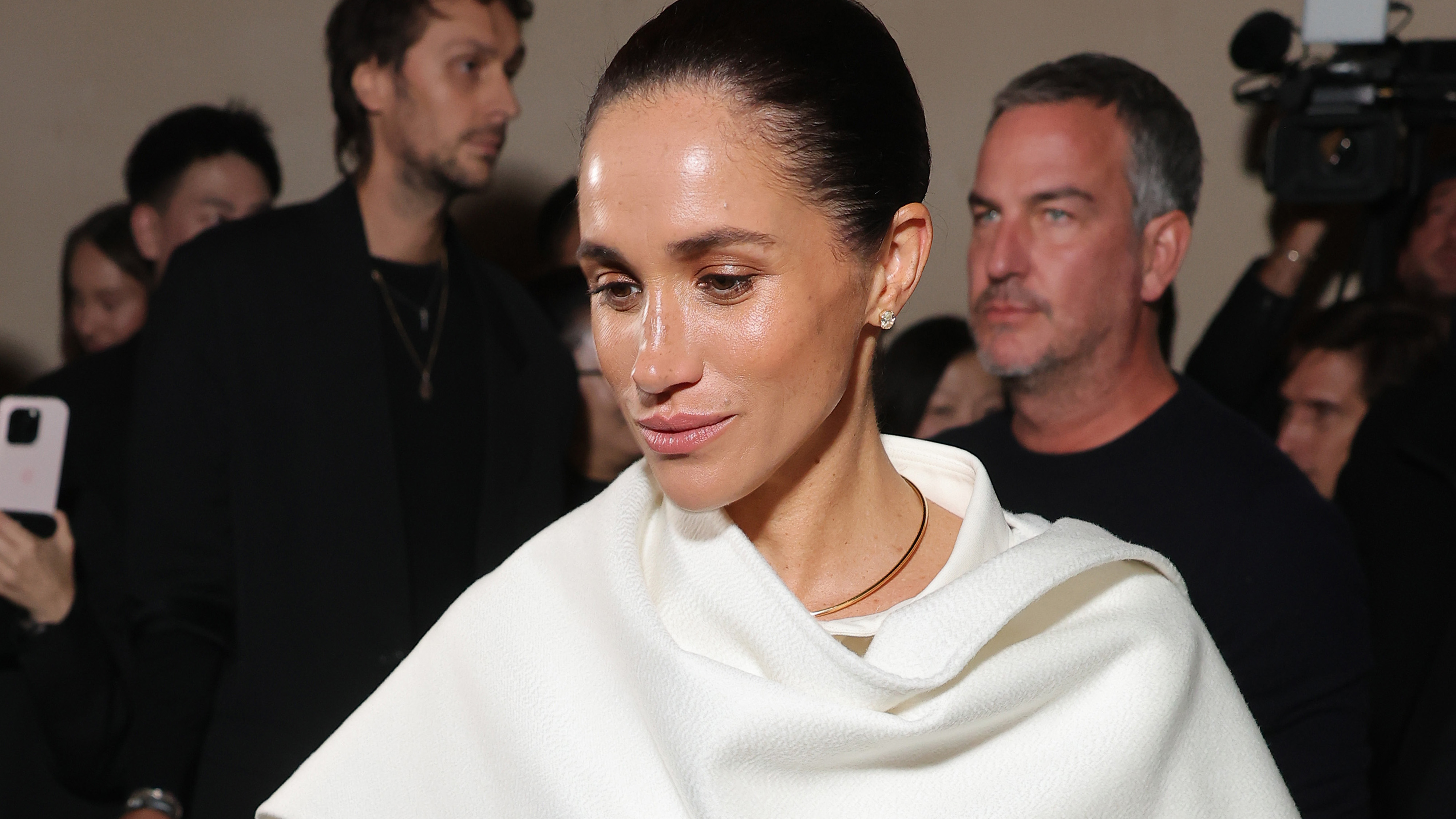 PARIS, FRANCE - OCTOBER 04: Meghan Markle, Duchess of Sussex attends the Balenciaga Womenswear Spring/Summer 2026 show as part of Paris Fashion Week on October 04, 2025 in Paris, France. 