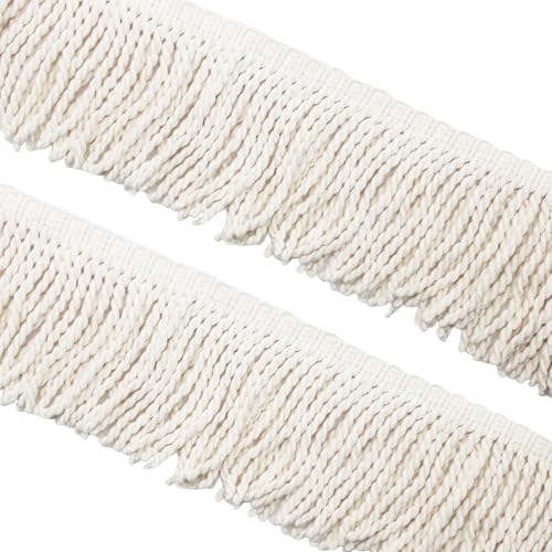 Yalulu 5 Yards Cotton Tassel Fringe Trim, 4.56inch Wide Beige Tassel Ribbon, Boho Macrame Fringe Trim for Curtain Umbrellas Carpet Home Decoration