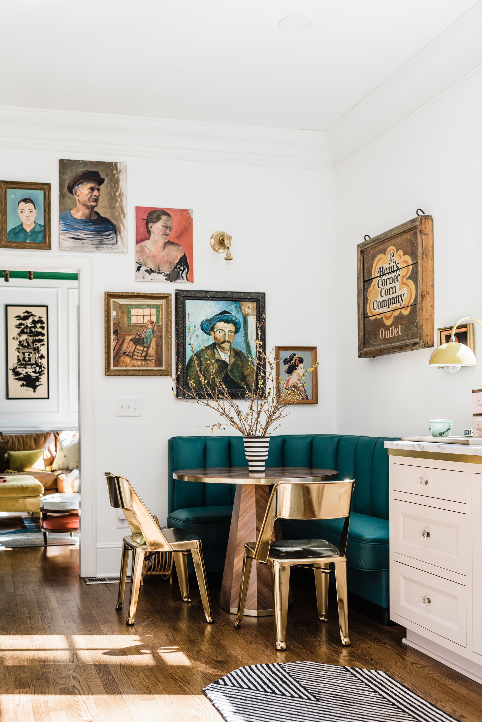 A colorful kitchen created through the use of artwork