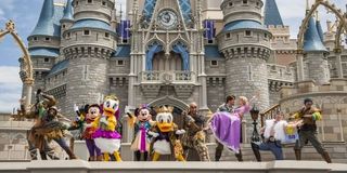 Characters in front of Cinderella's Castle at Walt Disney World