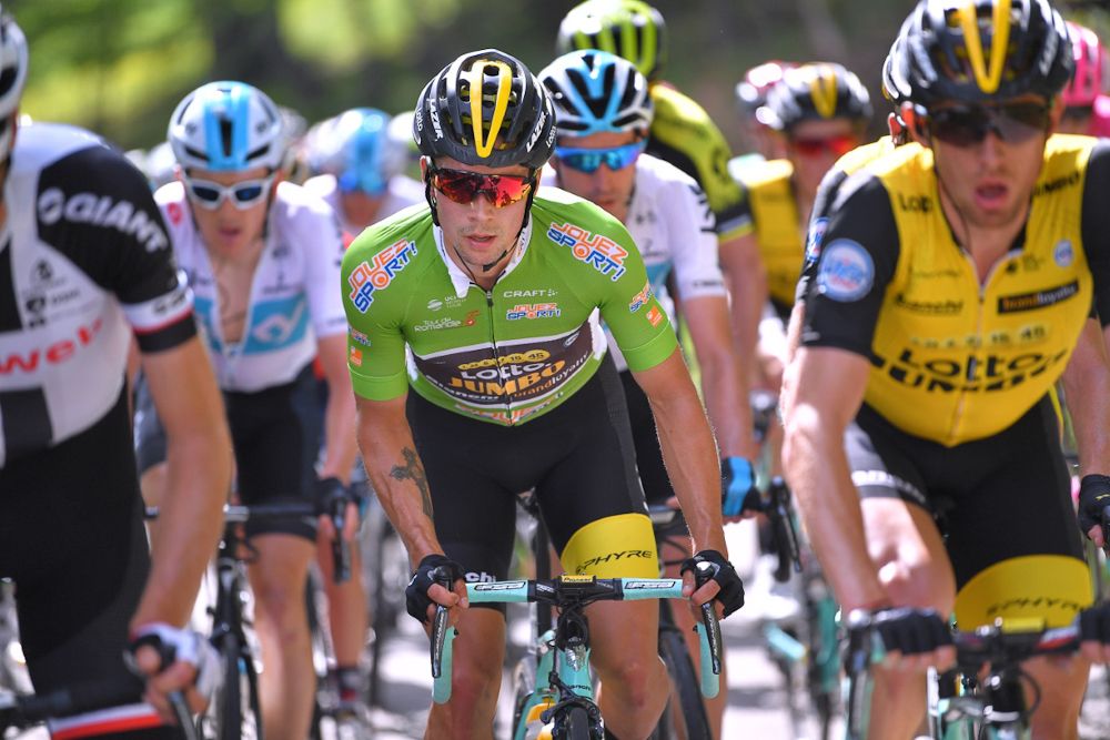 Primoz Roglic (LottoNL-Jumbo) in green during stage 1 at Romandie