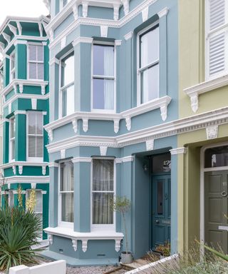 Blue painted Victorian mid terrace home