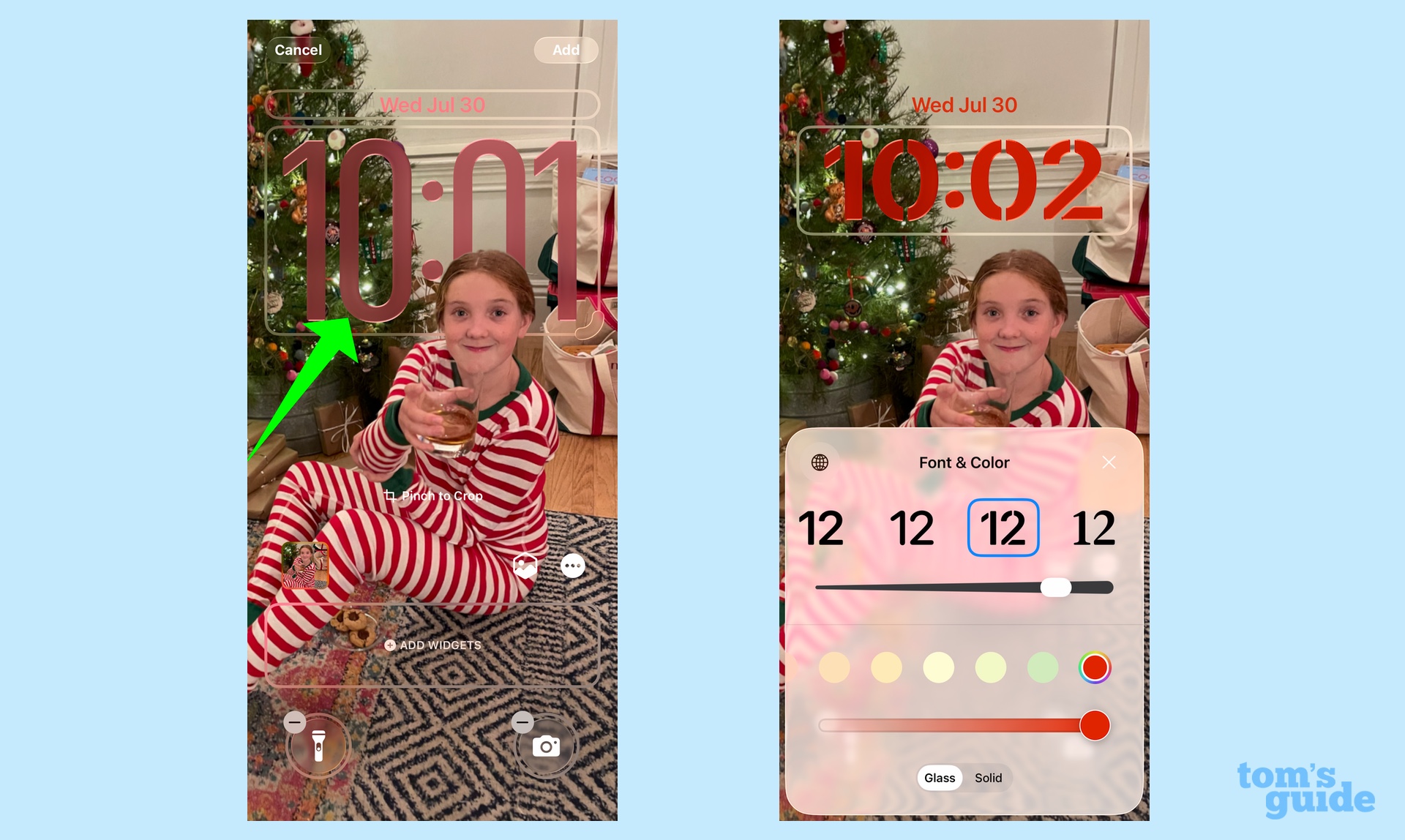 tap the clock area to adjust font and color on your iPhone lock screen