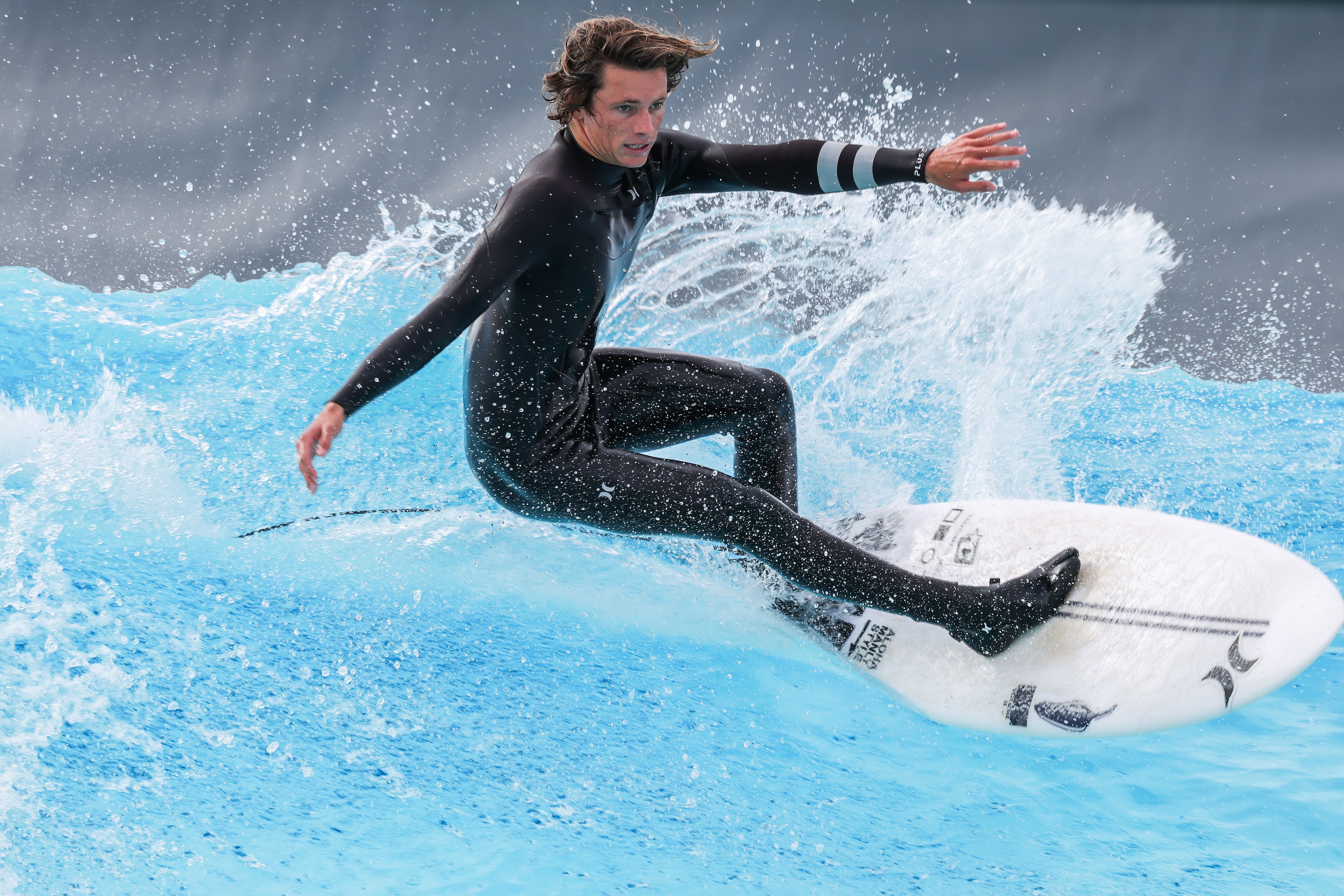 A surfer at a wave park