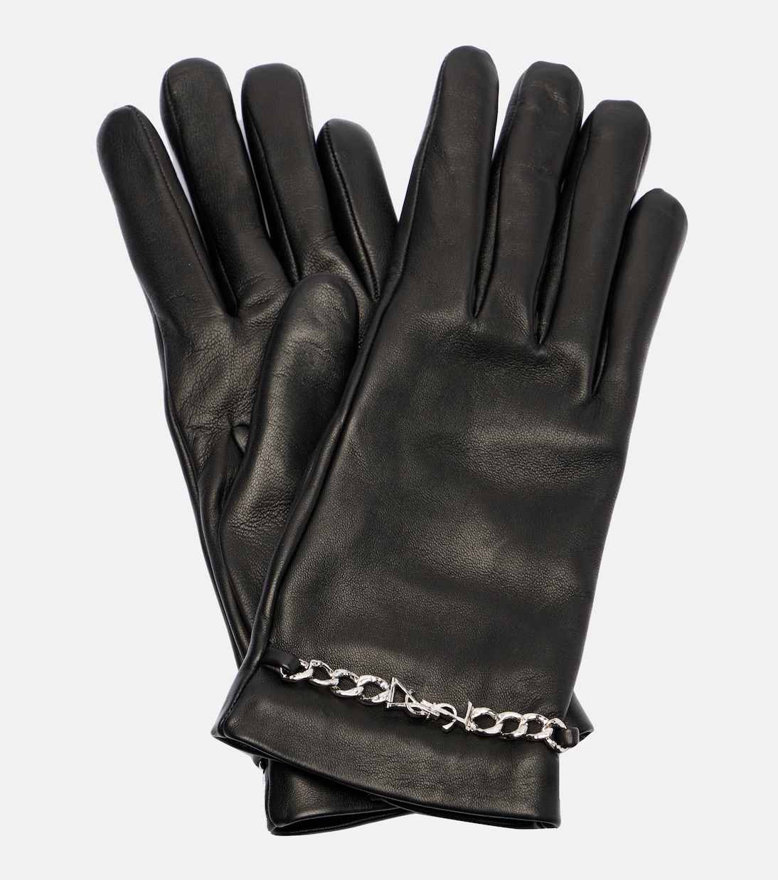 Chain-Detail Leather Gloves in Black - Saint Laurent