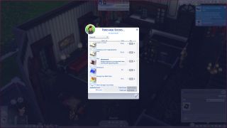 The Sims 4 - "Purchase books" menu from bookshelf with "Homework" available for 1 simoleon.