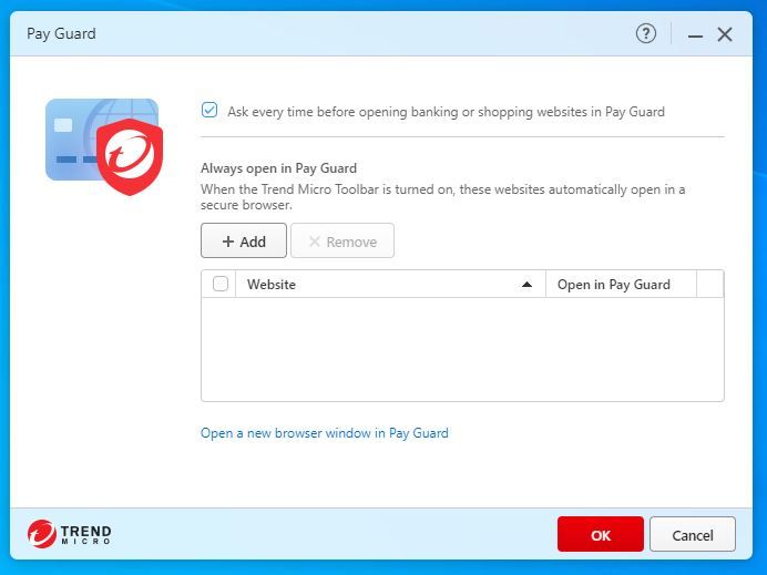 Screen shot of Trend Micro Pay Guard on a Windows computer