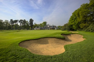North Hants Golf Club final hole pictured with the clubhouse beyond