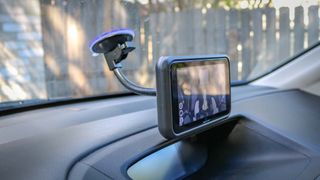Tiny Traveler monitor mounted to the windshield