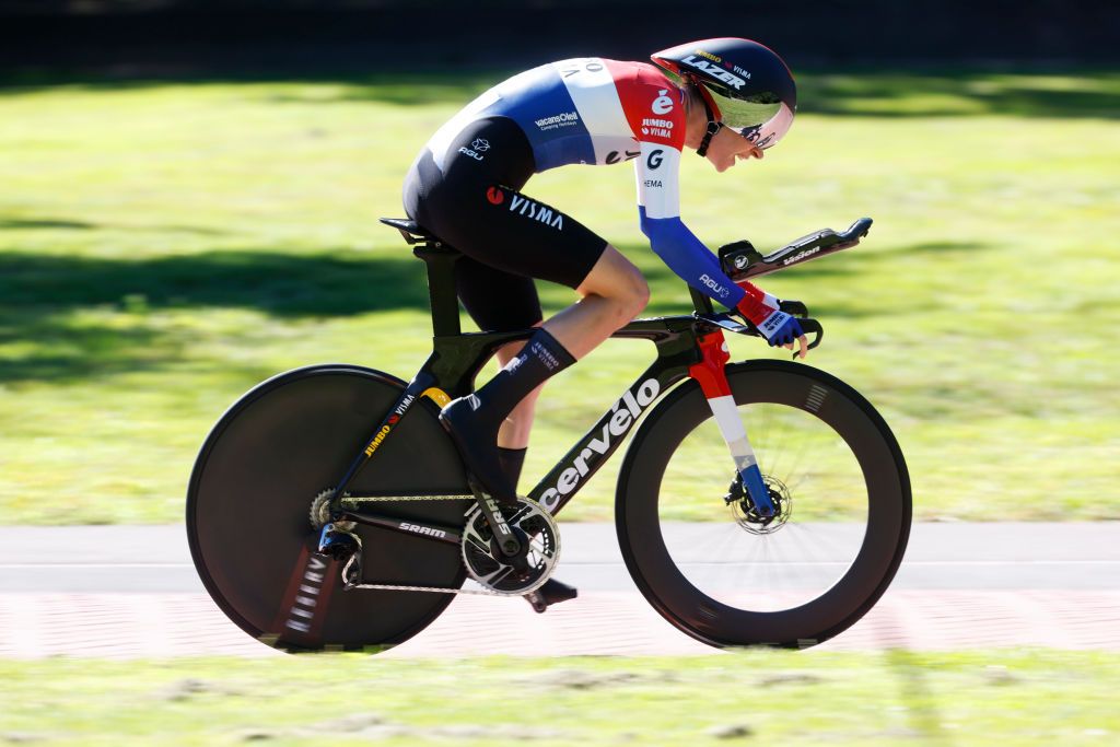 EDE NETHERLANDS SEPTEMBER 05 Riejanne Markus of The Netherlands and Team JumboVisma sprints during the 25th Simac Ladies Tour 2023 Prologue a 24km individual time trial stage from Ede to Ede UCIWWT on September 05 2023 in Ede Netherlands Photo by Bas CzerwinskiGetty Images
