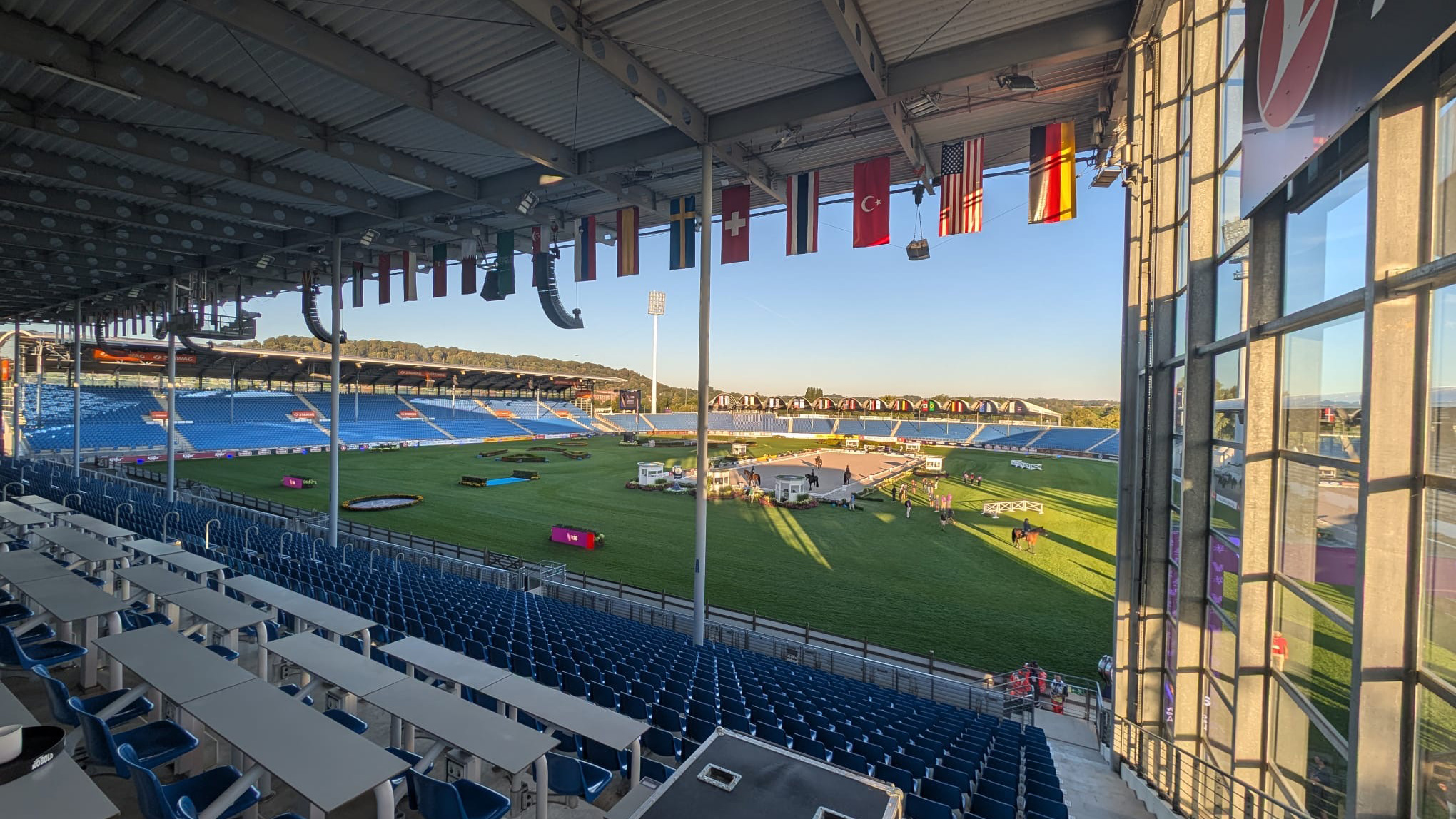 The view of the dressage arena for the world championships in Aachen