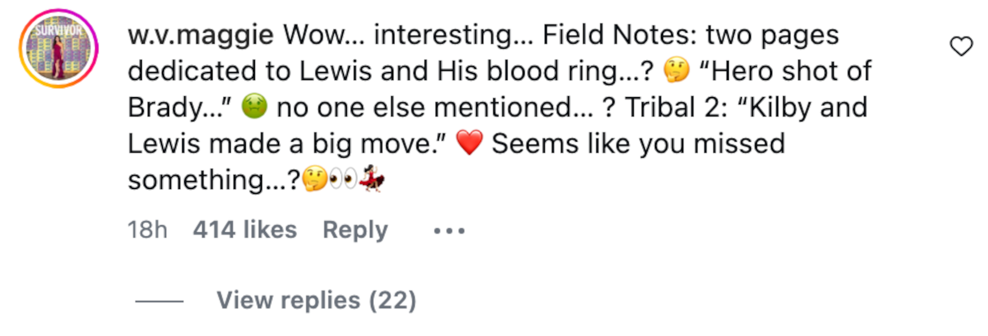 Maggie comments on Instagram mentioning all the stuff Jeff talked about in his Field Notes instead of her.