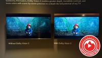 Two TVs side by side, one with Dolby Vision and the other with Dolby Vision 2 showing a scene from Paddington in Peru
