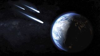 An artist's depiction of comets passing Earth.