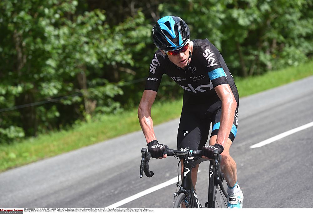 Chris Froome (Team Sky) attacks Tejay van Garderen (BMC) and rides to a solo win