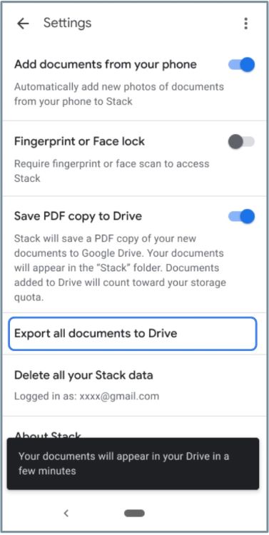 Stack PDF scanner export option