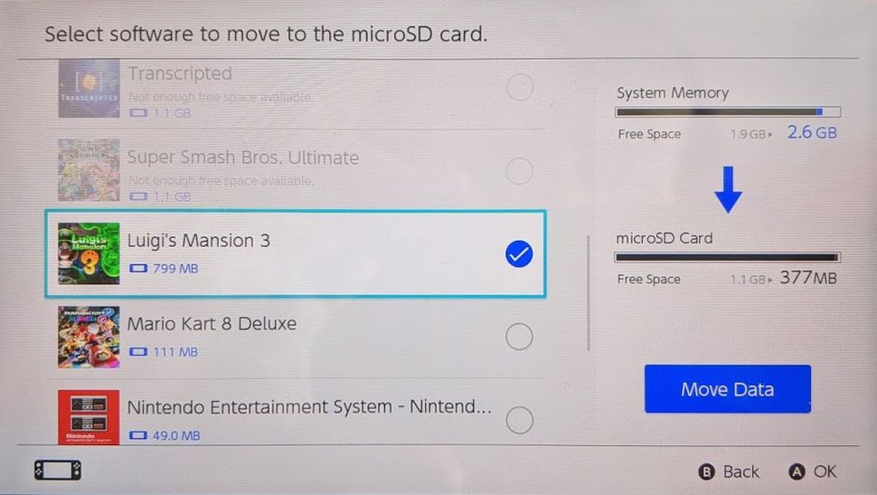 How to transfer game data between internal storage and microSD card on