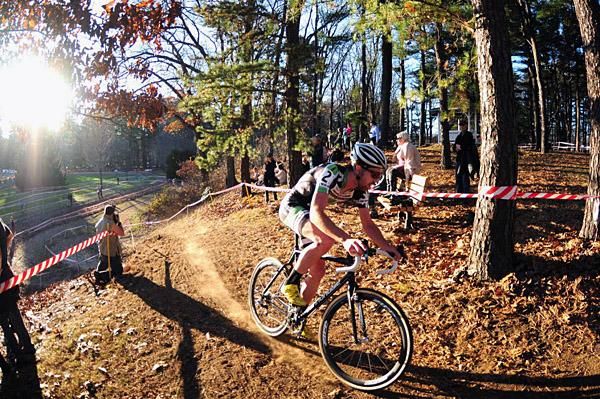 Jamey Driscoll (Cannondale-Cyclocrossworld) is up the steepest climb with nobody in sight behind him.
