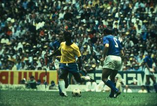 Pele in action for Brazil against Italy in the 1970 World Cup final.