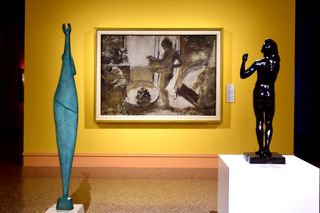Paintings and a sculpture on display for 