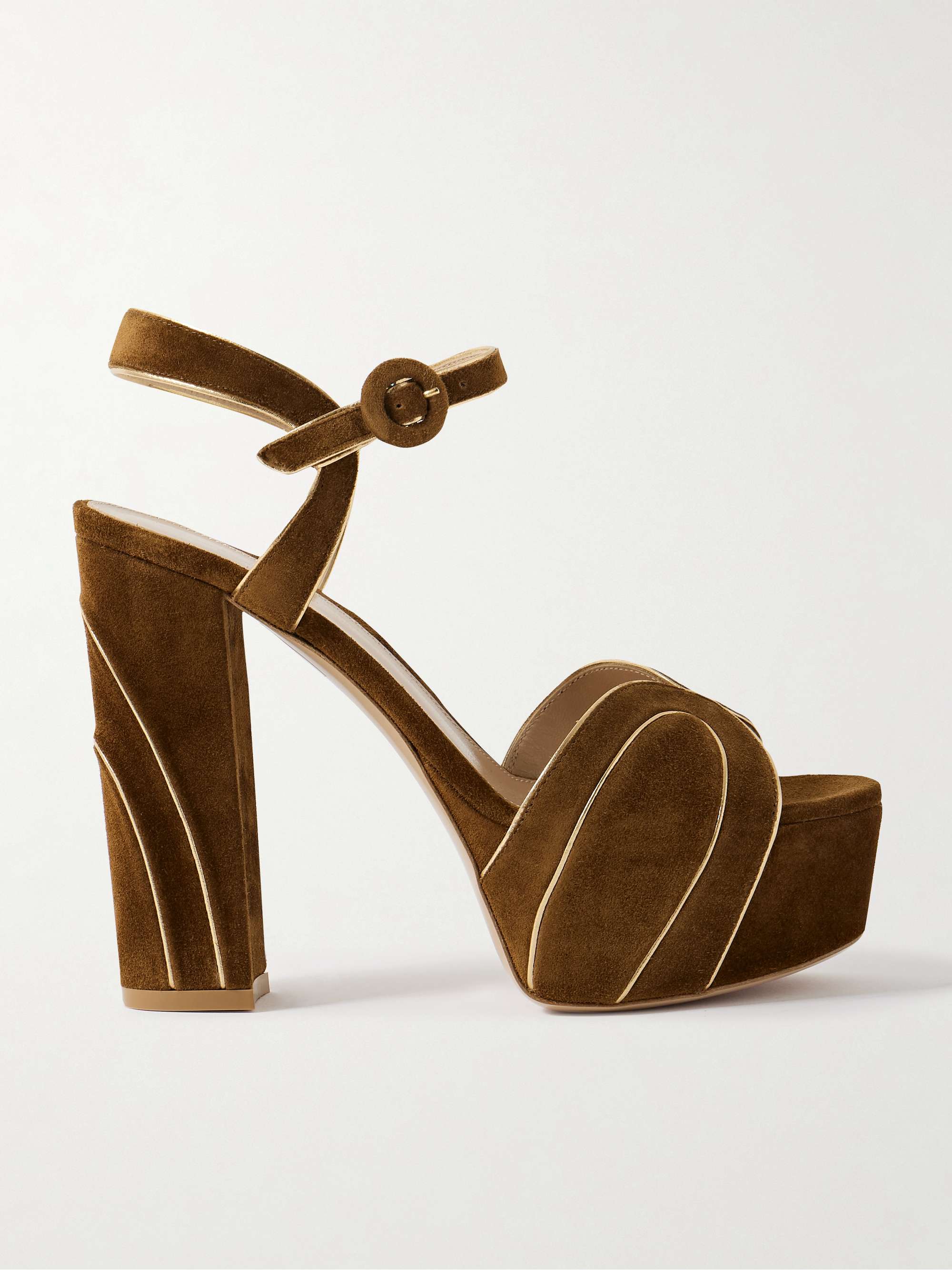Metallic Leather-Trimmed Suede Platform Sandals