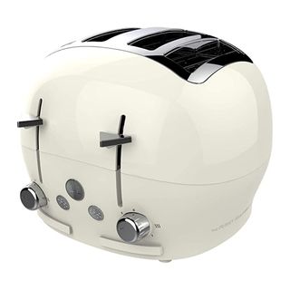 Large cream toaster with four slots and large buttons and levers