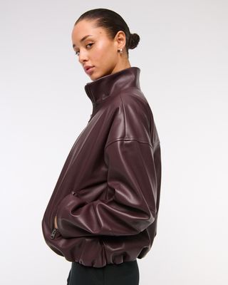 abercrombie, Bubble Hem Vegan Leather Bomber Jacket