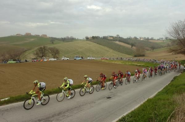 Farnese Vini - Neri Sottoli lead the peloton from BMC Racing.