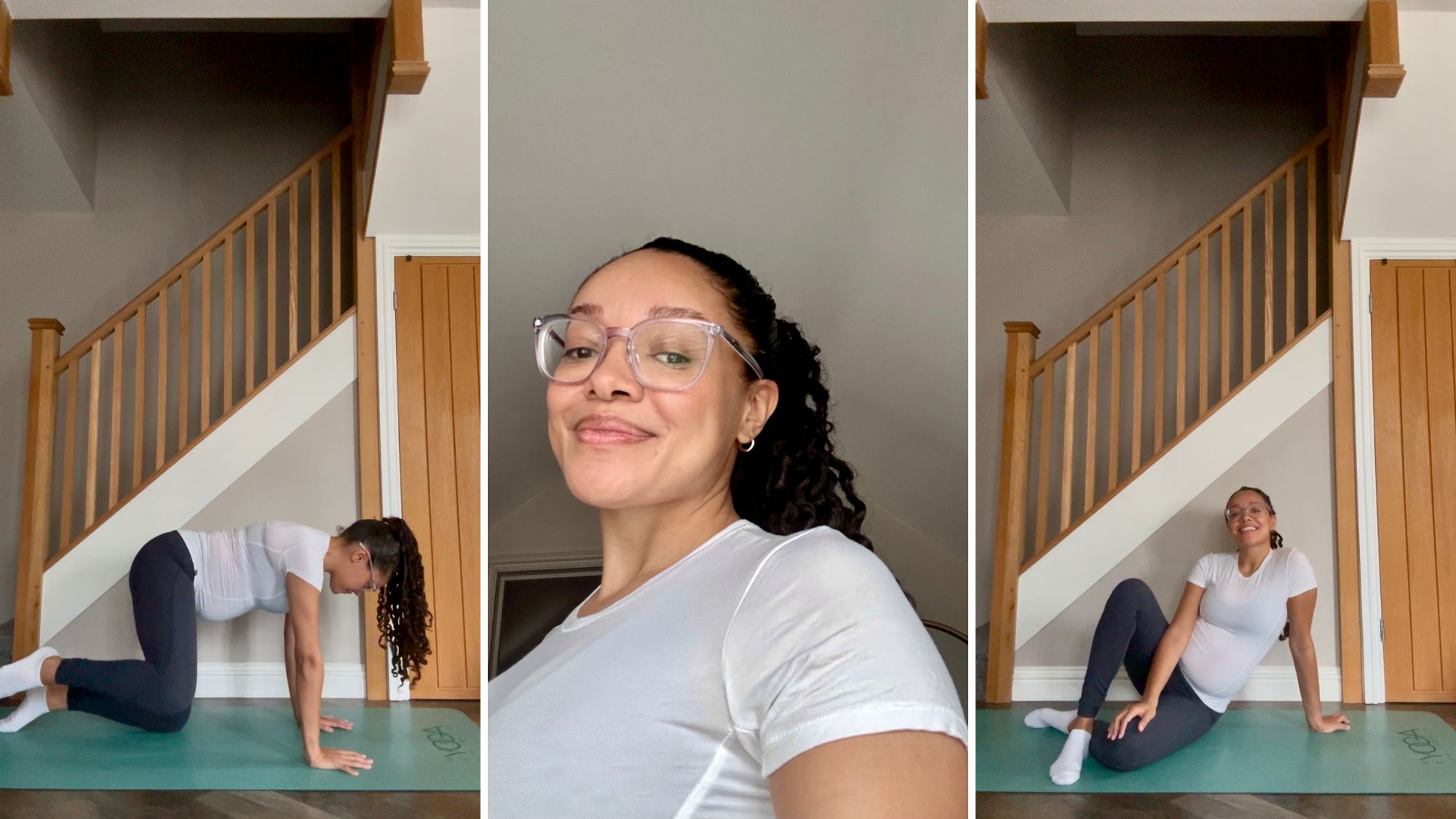 Health writer Becks Shepherd practicing the Fire Hydrants workout move every day from home
