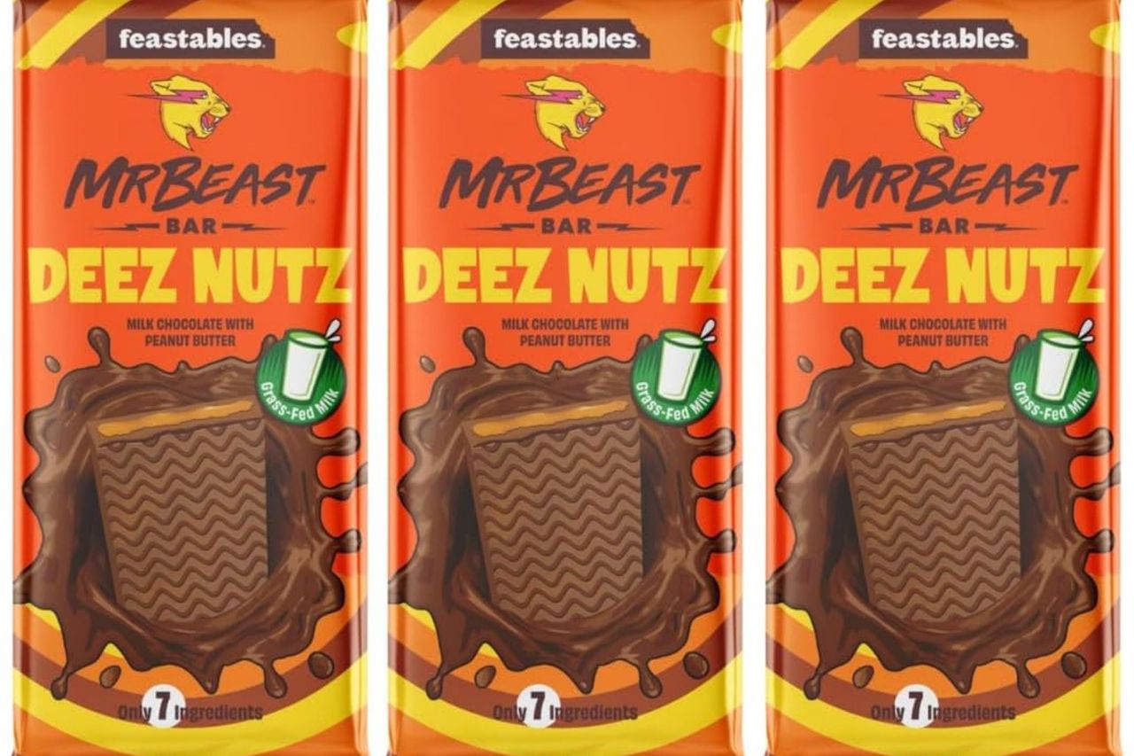 Three bars of MrBeast Feastables chocolate